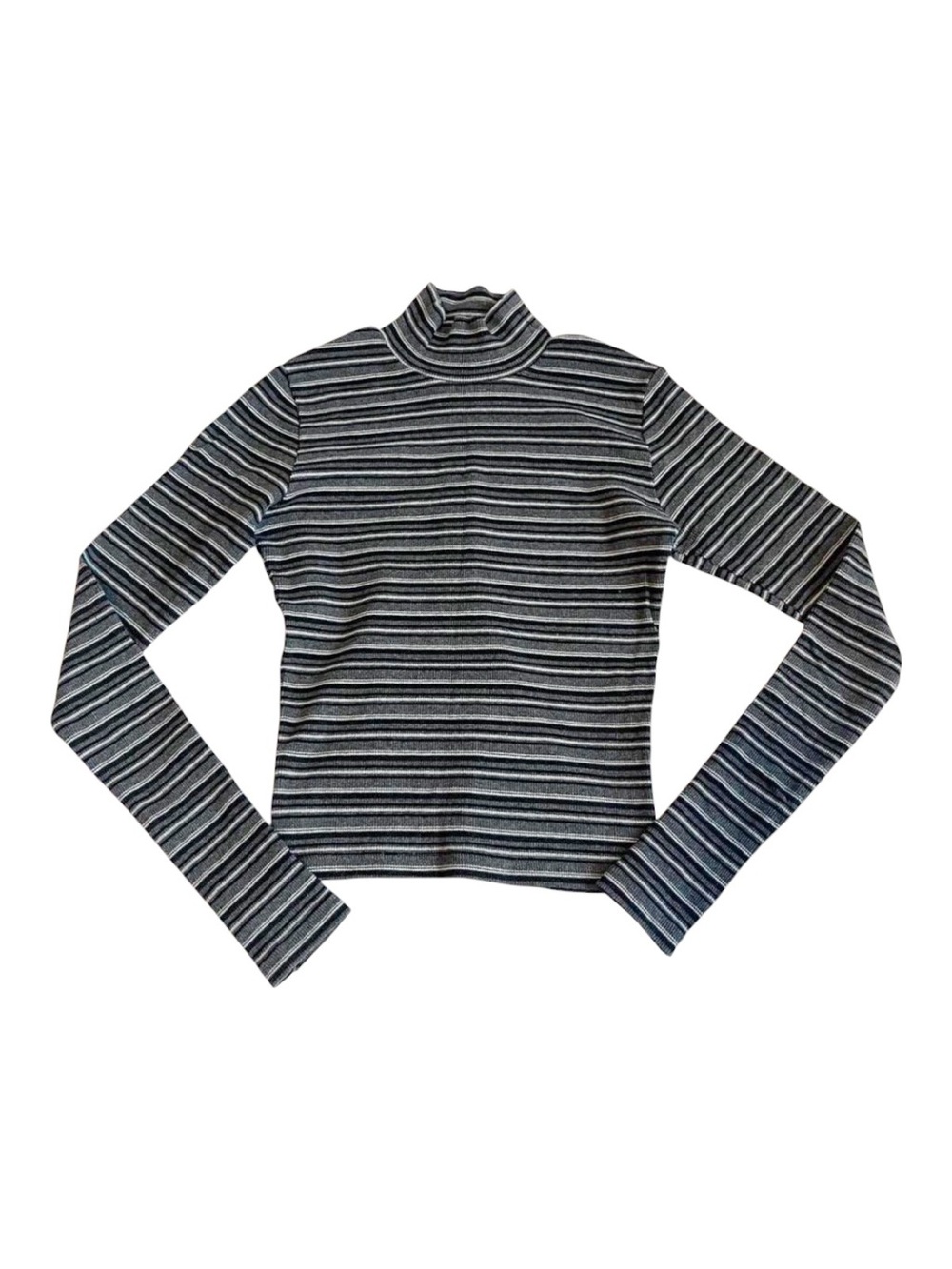 Brandy Melville Daniella Gray Striped Turtleneck Long Sleeve 90s Y2K Minimalist